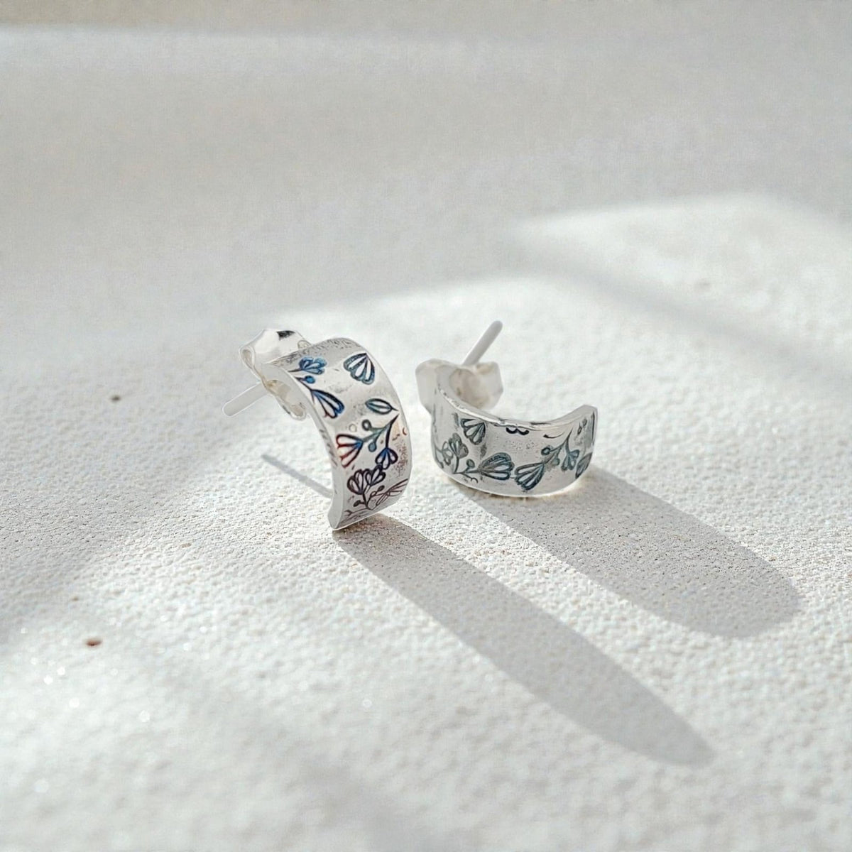 Aros Pegados Florales - Plata 950