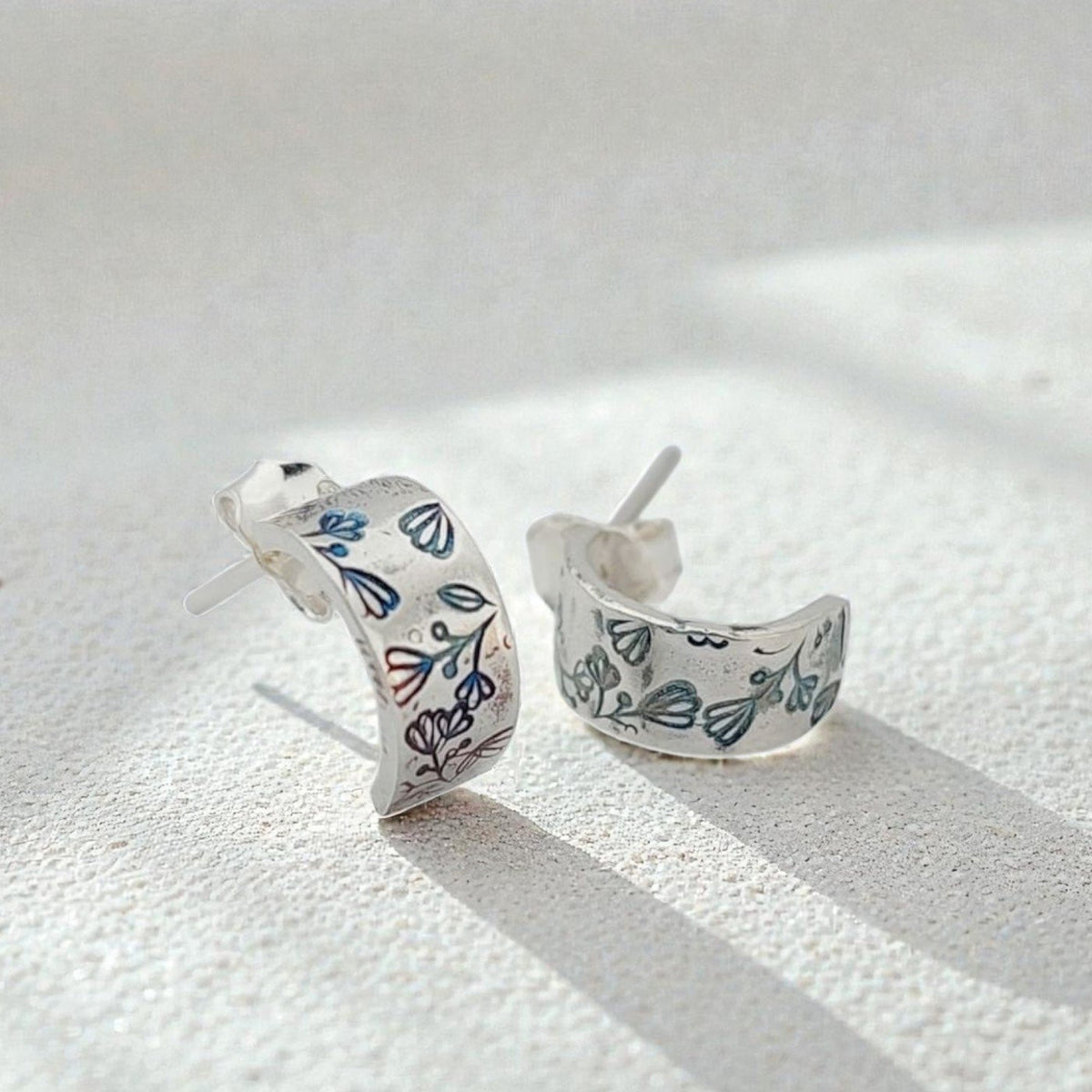Aros Pegados Florales - Plata 950