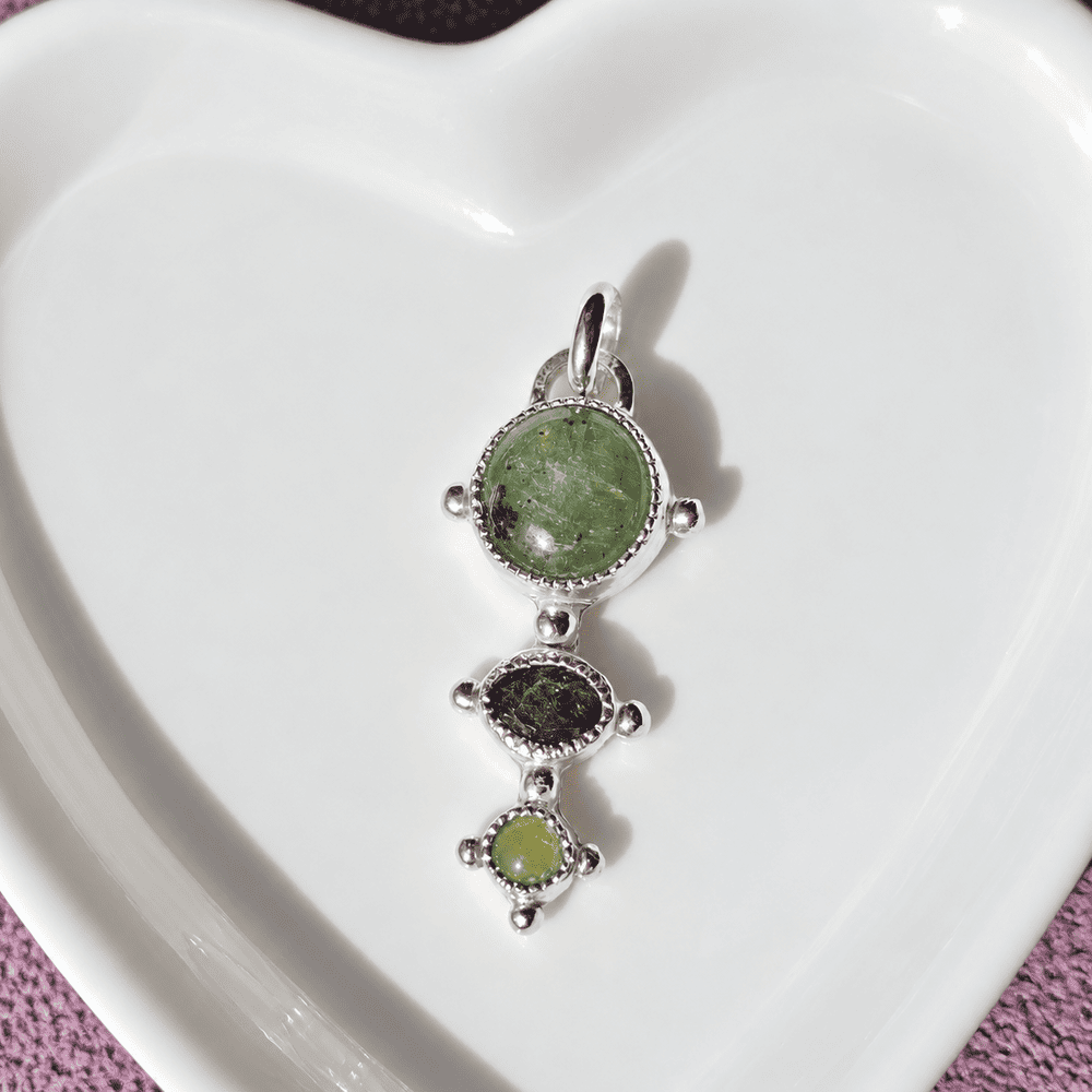 Colgante Prehnita, Turmalina y Peridoto