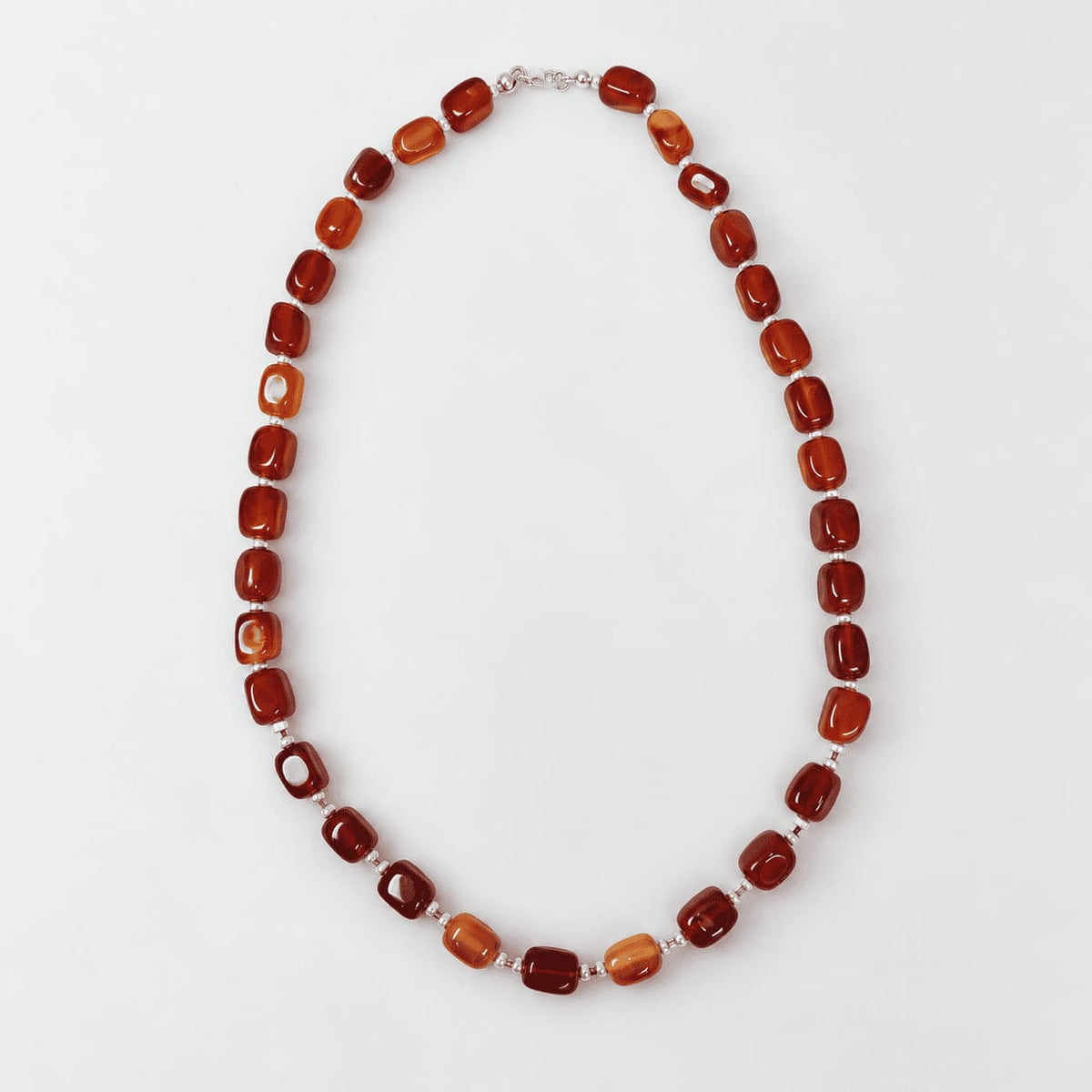Collar de Cornalinas Naturales con Perlas y Mostacillas de Plata