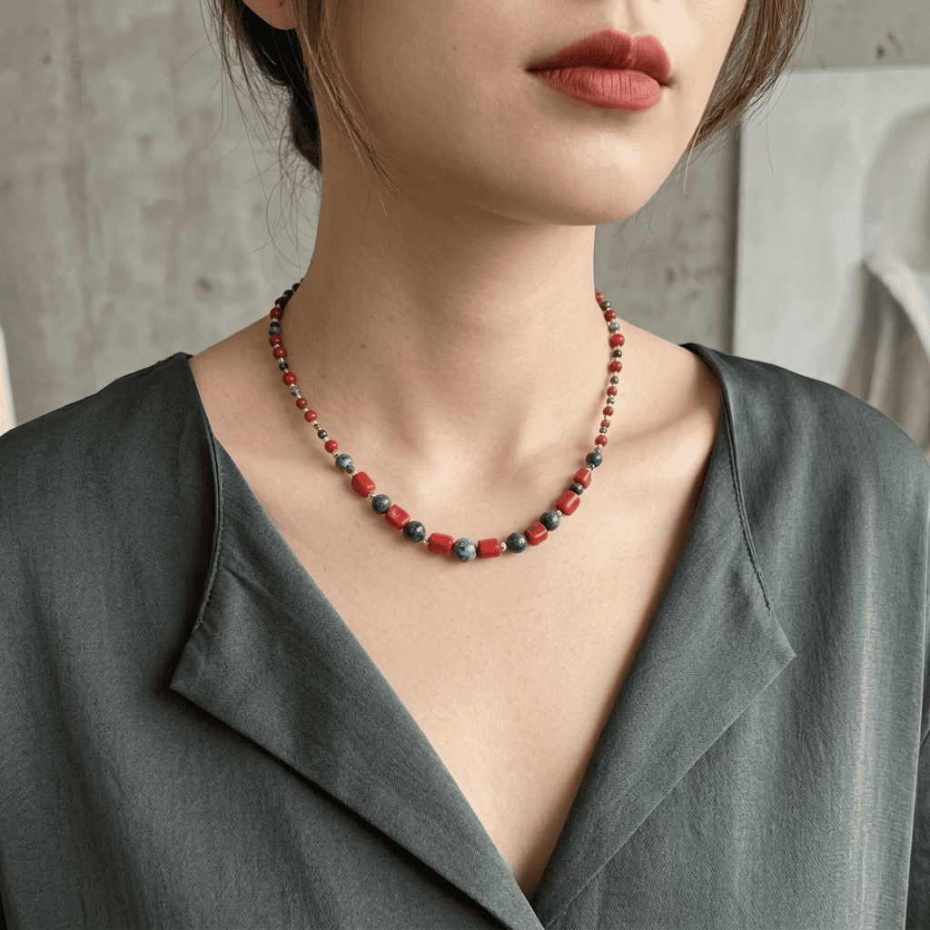 Collar de Turquesa Tibetana, Coral y Plata