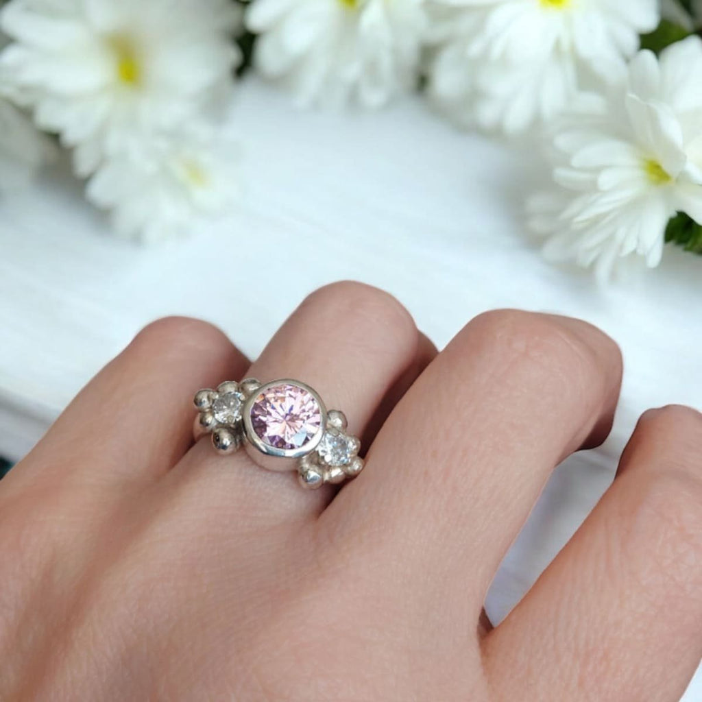 Anillo Glam Rosado - Moissanitas | Plata 950