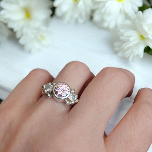 Anillo Glam Rosado - Moissanitas | Plata 950