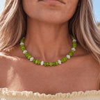 Collar de jade verde y blanco -  Plata