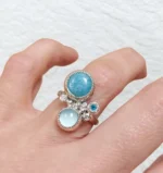 Anillo Mix Amazonita, Aguamarina y Destello Azul - Imagen 2