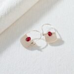 aros pequeños con cornalina roja - plata 950