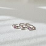 Tres anillos leaf de Plata 950- dos rosados y uno con moissanita-Plataia