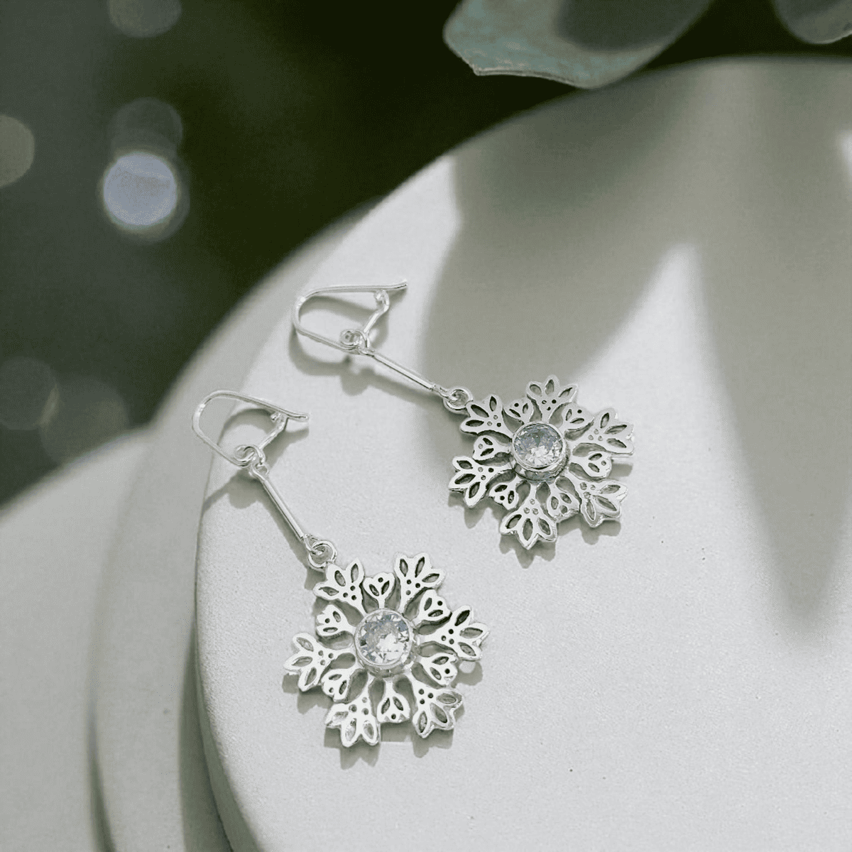 Aros copo de nieve largos Aros copo de nieve