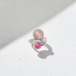 anillo con cuarzo rosado, ágata rosada y espinela. plata 950