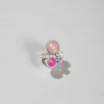 Anillo Plataia de plata 950 con cuarzo rosado turmalina y espinela
