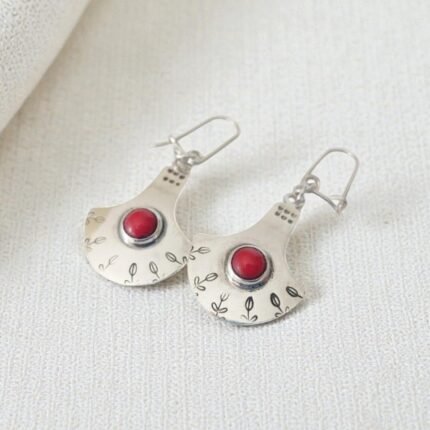 Aros de plata con coral rojo natural - Plata 950 - Plataia