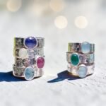 Colección de anillos Ori en plata 950 con piedras naturales: turmalina, iolita, aguamarina, ágata verde y ópalo