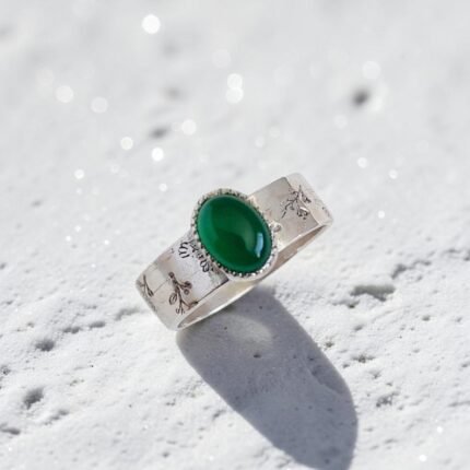 Anillo Ori con ágata verde, plata 950, Plataia