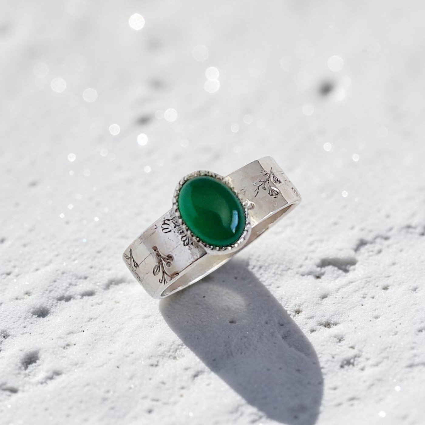 Anillo Ori con ágata verde, plata 950, Plataia