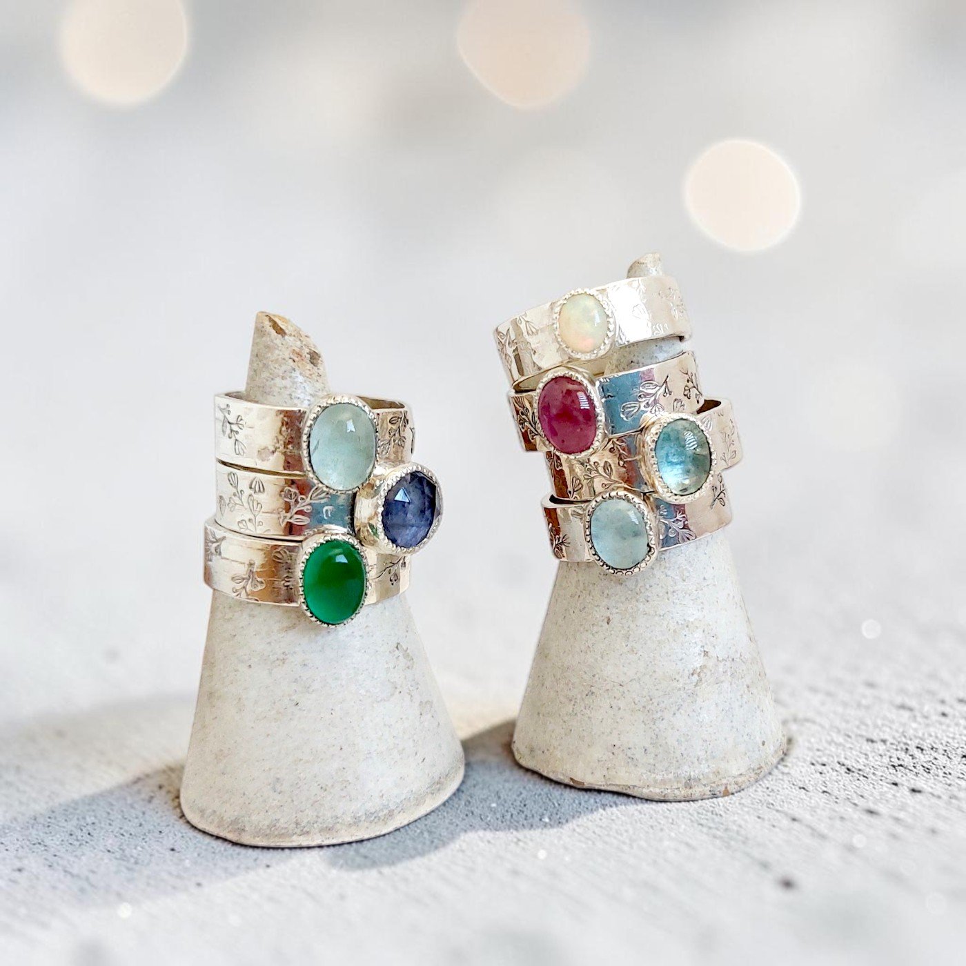 Anillos Ori de plata 950 con distintas piedras naturales