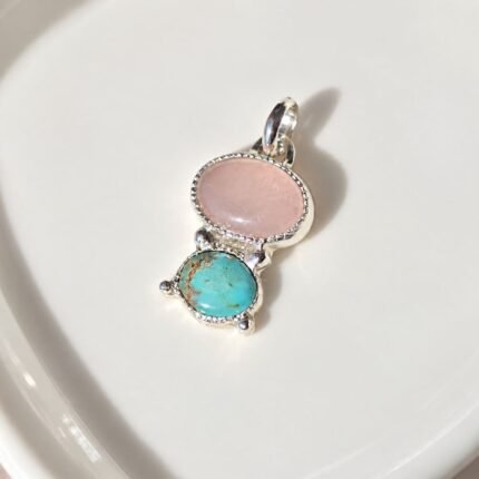 Colgante Cuarzo Rosado y Turquesa en Plata 950