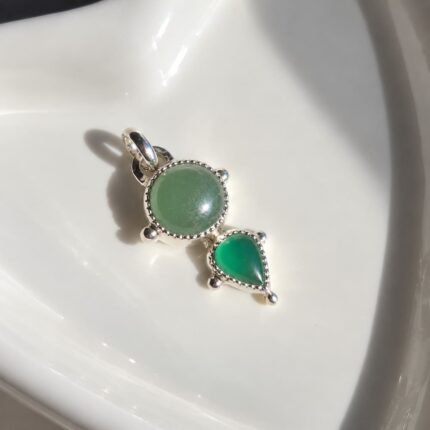 Colgante Aventurina y Ágata Verde en Plata 950 con dos piedras naturales